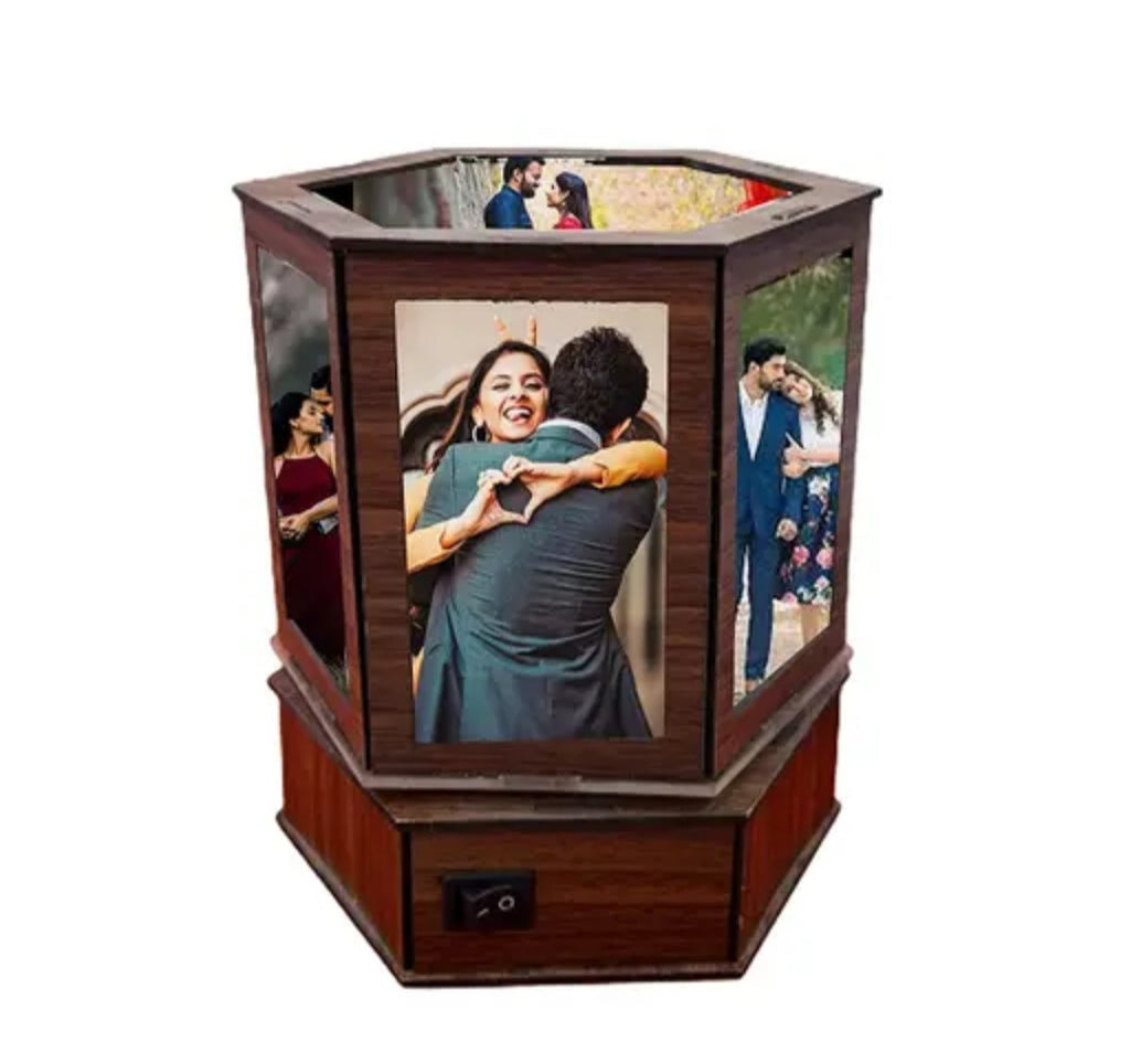 Customized Hexagon Rotating Photo Lamp with 7 Photo LED Light (Size 26 CM)