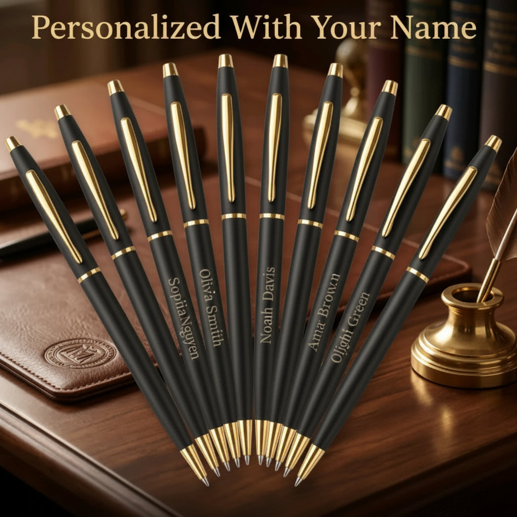 Metal Matte Black Slim Ball pens Custom name engraving Pens 10 pcs For official corporate gifts to employee's